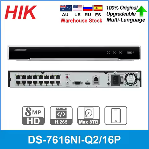 Hikvision NVR 16CH 4K POE NVR DS-7616NI-Q2/16P 8MP POE Two Way Audio Network Video Recorder Security