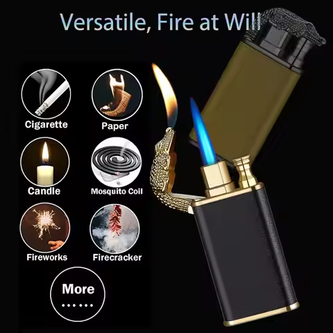 Cool Magic Crocodile Dual Flame Torch Lighter Windproof Jet Torch Lighter Refillable Butane for Outd
