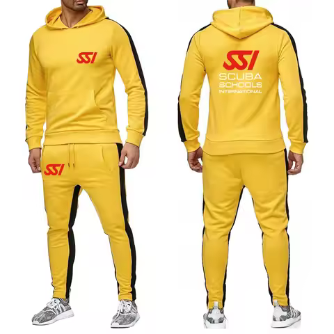2025 Spring Autumn Scuba Diving Dive SSI Print High Street Fashion Loose Sets Men's Solid Color Hood