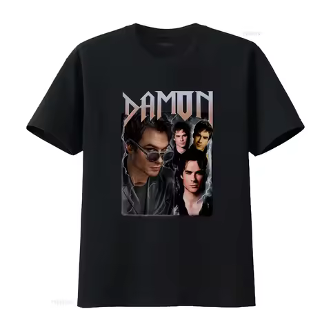 Retro Damon Salvatore T Shirt Ian Somerhalder Merch Vampire Diaries Fan vintage Washed homme Comfort