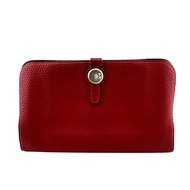 二手愛馬仕 Dogon GM 雙折長皮夾，附卡槽和零皮夾，RED