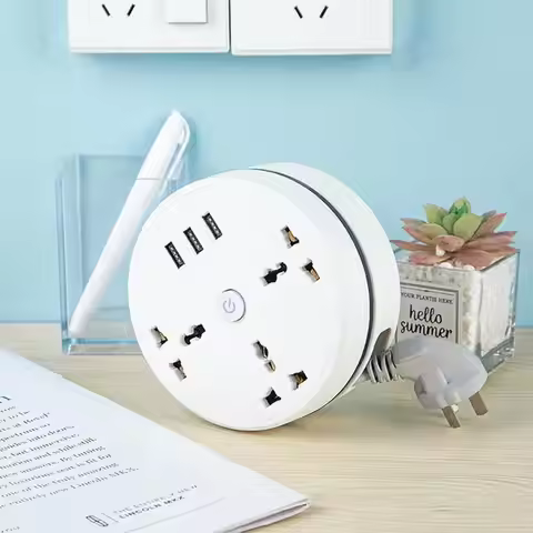 Portable ABS Universal Power Strip Round LED Light Power Strip Plug 2500W 10A White Extension Travel