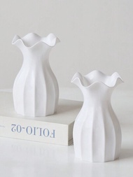 1入假陶瓷造型塑料花瓶-白色-牛逼不易碎-適用於鬱金香、玫瑰花、鮮花家庭裝飾、客廳、餐桌