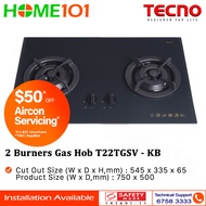 Tecno Glass Cooker Hob 2 Burners T22TGSV - Kettle Black - LPG/PUB - FREE INSTALLATION