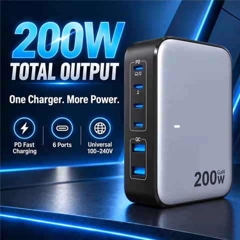 【US Plug】200W GaN Charger Desktop Laptop Fast Charger For iPhone 18 17 16 Pro Max Macbook Air Pro iP