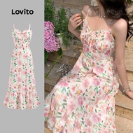 Lovito Boho Ditsy Floral Lace Up Zipper Dress for Women L123ED635