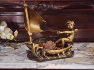 法國 Antique 天使 邱比特 帆船 簽名 厚實 銅雕 銅花器 M1001【卡卡頌 歐洲古董】