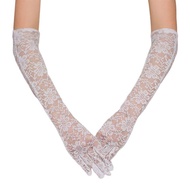 Women Hollow Out Crochet Floral Lace Long Wedding Gloves Solid Color Elbow Length Bridal Prom Party Full Finger Mittens