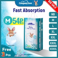 【Free 3 pcs】Company Love Baby Diaper Tape Pants Pull-Up Leak-Proof Size NB68/M54/L48 /XL42/XXL36/XXX