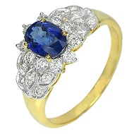 Parichat Jewelry แหวนทองแท้18K หรือทอง 90 ประดับพลอยไพลินแท้สีน้ำเงิน น้ำหนักพลอย 1.14 กะรัต. และเพชรเบลเยี่ยมสีขาวกลม ไซส์ 6.5