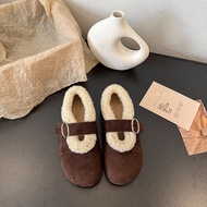 XUJIA | Giày Moccasin Mary Jane Bean Lông Cừu Mới Cho Phụ Nữ Mùa Đông
