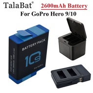 NEW Brand Talabi 2600mAh battery set for GoPro Hero 10 Hero 9 battery charger for GoPro Hero 10 9 ca