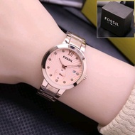 Terbaru Jam tangan wanita Fashion Fossil F2124 Rantai Stainless steel Tanggal aktif Free Box dan baterai Cadangan