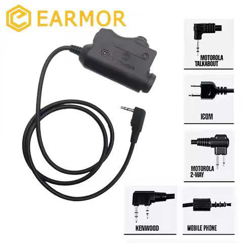 EARMOR Tactical PTT Tactical Headset Button activated push-to-talk PTT adapter M51 and AUX radio in
