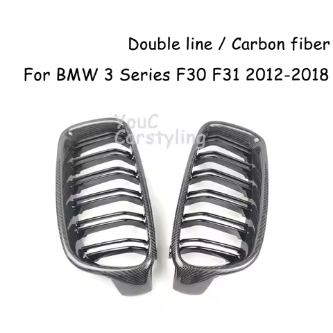Real Carbon Fiber Double Line Grille For BMW 3 Series F30 F31 Sedan 320i 328i 330i 335i 2012-2018 Re