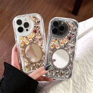 Rhinestone Floral Mirror Wavy Edge Cute Cartoon Print Makeup Mirror Shockproof Soft Cover Realme C71