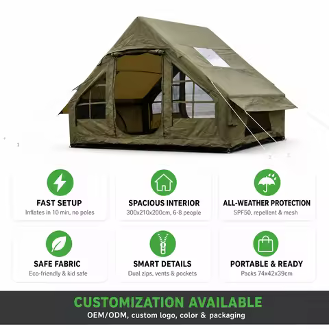 Luxury Inflatable Camping Tent 6-8 Person, Waterproof Four-Season Oxford Family Outdoor Air Tent wit