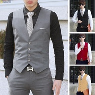 【LOCAL STOCK】Men Vest Suit Formal Korean Black Grey Business Thin  Slim Fit Office Vest For Men Plus