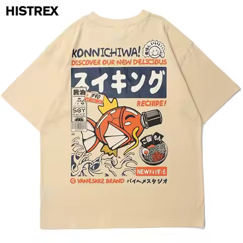 HISTREX Cartoon Japanese Sushi Cuisine Men T Shirt Male Tee Streetwear Streetwear Drop Shipping Grap
