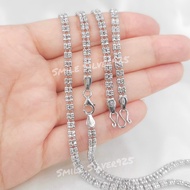 สร้อยคอเงินแท้92.5%Italyชุบทองคำขาว ลายปล้องอ้อยตัดเพชร2สายเชื่อมDiamond cut ขนาด4X2mm.