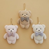 日本 Maison de FLEUR 米白粉啡色絨毛布 熊仔公仔 吊飾 證件套