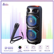 Double 8INCH Super Bass Portable Wireless Bluetooth Speaker bk-8813 With Free Mic