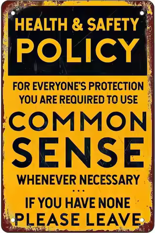 Vintage Metal Tin Sign - Common Sense Policy Grunge Wall Decor for Home & Kitchen - Fun Retro Plaque
