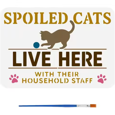 Spoiled Cat Painting Stencils with Brush 8.3x11.7inch Plastic PET Words Paw Prints Pattern Drawing T