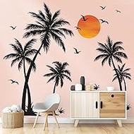wondever Large Black Palm Tree Wall Stickers Tropical Tree Plants Birds Peel and Stick Wall Art Deca