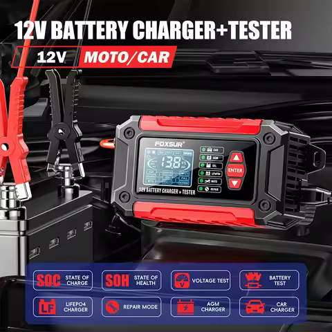 New Car Battery Charger FTC-1206 Motorcycle Truck AGM LiFePO4 Lead Acid Batteries Maintainer Digital