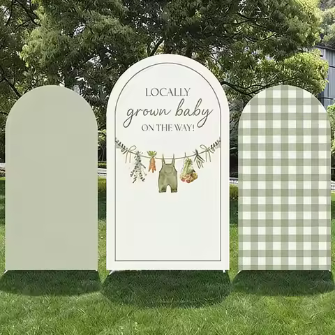 Custom 2-sided Locally Grown Baby Shower Party Backdrop Supplies Farmers Market Plaid Pattern Backgr