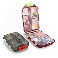 2 x Travel Pill Organizer Box, Portable Pill Box, Pill Box, Small 7 Day Travel Organizer with 10 Compartments for Various Medicines, Vitamin Fish Oil, Aspirin Supplement (#1)