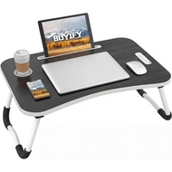 BUYIFY Folding Lap Desk, 23 Inch Portable Wood Black Laptop Bed Desk Lap Desk with Cup Holder, for W
