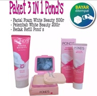PROMO - Paket Hemat 3 IN 1 PONDS - Facial Foam Ponds White Beauty 50g - Pelembab Cream Ponds White B