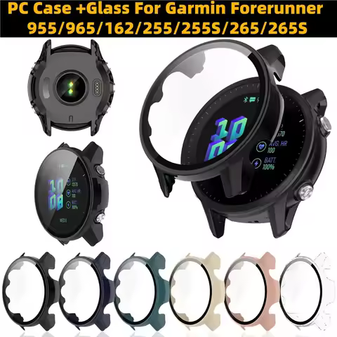 2-in-1 Hard PC Case with Tempered Glass Screen Protector For Garmin Forerunner 955/965/162/255/255S/