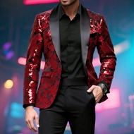 Sequin Suit Jacket for Men Stage Performance Nightclub Formal Wear