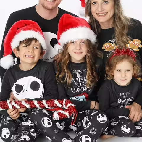 Disney Nightmare Before Christmas Skellington Sally Family Pajamas Boys Girls Crew Neck Sweatshirt &