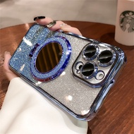 Makeup Mirror Luxury Bling Glitter Case For iPhone 15 11 13 12 14 Pro Max  Magnetic Bracket  Shockpr