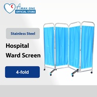 Hospital Stainless Steel Ward Screen With Blue Curtain - 3-Fold / 4-Fold