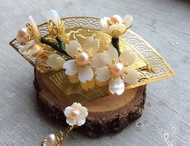 喵手作~復古和風櫻花髮夾/櫻繽紛(白/原色)