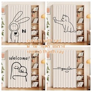 No-Drill Open Closet Curtain with Sliding Track – Simple Animal Doodle Print, Dustproof Cover for Op