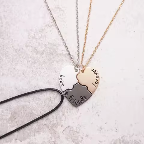 3 Pcs/set Best Friends Forever Pendant Necklace For Woman Adjustable Couple Broken Heart BFF Friends