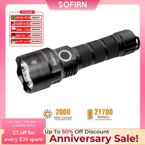 Sofirn C8G Powerful LED Flashlight 21700 SST40 18650 With Power Indicator Lantern Torch 2 Groups Ram