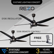 REZO S106 / S306 AC/DC Motor Ceiling Fan Steel Blades with Regulator / Remote Control