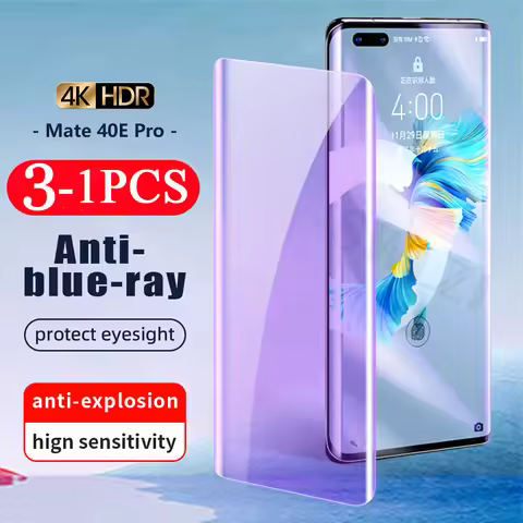 3/2/1Pcs UV Tempered glass For Huawei mate 50 P50 pro Anti Blue Light mate 40 RS 40E 30 30E P40 P30 