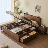 Walnut solid wood queen size storage bed with drawers  胡桃實木儲物床架