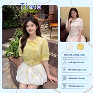 Women's shirt with pleated sleeves and elegant hem to wear to work and street, flattering figure AOT