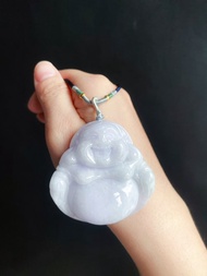 稀有 藍紫底 大彌勒佛 天然緬甸玉翡翠 佛公 項鍊 禮物 佛像