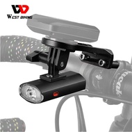 WEST BIKING Bike Light With GoPro Mount Holder For Garmin Bryton Computer USB Rechargeable Waterproof 300LM Bicycle Flashlight