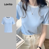 Lovito Casual T-Shirt Plain Colorblock T-Shirt for Women L132ED624 Lovito T-shirt Kasual Plain Color